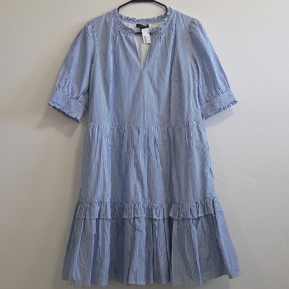 J. Crew Blue & White Striped Tiered Cotton Midi Dress - Picture 4 of 8